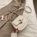 Dámska crossbody kabelka cez rameno Pôlkulatý tvar Zlatá kruhová ozdoba na klopne Nastaviteľný popruh Umelá koža 18 x 19 x 7 cm 1