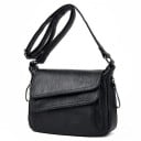 Dámska crossbody kabelka cez rameno s dvojitou klopou Nastaviteľný popruh Bočné zipsy Umelá koža so zvrásneným povrchom 29 x 21 x 14 cm 3