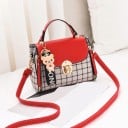 Dámská crossbody kabelka do ruky Kostkovaný vzor Jednobarevná klopa se zlatým zámkem Odepínací popruh Umělá kůže 21 x 16 x 10 cm 2