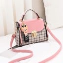 Dámska crossbody kabelka do ruky Kostkovaný vzor Jednobarevná klopa so zlatým zámkom Odepínací popruh Umelá koža 21 x 16 x 10 cm 4