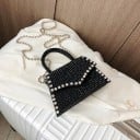 Dámská crossbody kabelka posetá ozdobnými kamínky Horní ucho Řetízek z lesklých kuliček Klopa ve tvaru obálky PU kůže a polyester 1