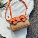 Dámska crossbody kabelka s klopou a dvoma veľkými prackami Hranatý tvar Tenký popruh cez rameno PU koža Rozmer 18 x 13 x 8 cm 8