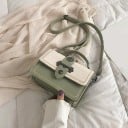 Dámská crossbody kabelka s klopou a kovovou sponou Ozdobné prošití Krátké ucho a dlouhý popruh PU kůže a polyester 20 x 14 x 10 cm 3