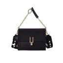 Dámská crossbody kabelka s klopou a řetízkovým uchem Široký popruh se vzorem Zapínání ve zlaté barvě PU kůže a polyester 19 x 16 x 9 cm 1