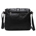 Dámská crossbody kabelka s klopou Ozdobný pásek na klopě Zadní kapsa na zip Umělá kůže s pomačkaným efektem Černá 27 x 22 x 4 cm 3