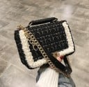 Dámská crossbody kabelka s řetízkem a rukojetí Kostkovaný vzor s perličkami Klopa se zapínáním Vlna a polyester 21 x 14 x 8 cm 2