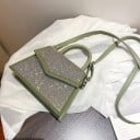 Dámská crossbody kabelka s třpytivými kamínky Horní ucho a odepínací popruh Klopa ve tvaru obálky PU kůže a polyester 19 x 14 x 7 cm 3
