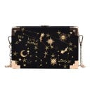 Dámska crossbody kabelka v tvare kufríka Zlatá výšivka hviezd a súhvezdí Kovové rohy Retiazkový popruh PU koža a polyester 19 x 12 x 5 cm 1
