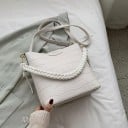 Dámska crossbody kabelka vo forme vedra s krokodílim vzorom Pletené ucho s ozdobnými uzlami Dlhý popruh cez rameno PU koža a polyester 1