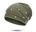 Damska czapka beanie z opadającym krojem zdobiona imitacją pereł i błyszczącymi kamieniami Luźny krój z miękkim marszczeniem Delikatna 8
