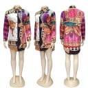 Dámska dlhá košela s dlhým rukávom a extravagantným pestrofarebným potlačom leoparda Kostkované a ornamentálne vzory Límeček Polyester 3