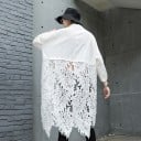 Dámska dlhá košeľa so stojáčikom a dlhým rukávom Čipkový chrbát s kvetinovým vzorom Vrecká s klopami Nesymetrický lem Bavlna a polyester 5