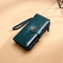 Dámska dlhá peňaženka s kovovým zdobením Pásik s gombíkom v tvare kvetu Perforovaný lem Pútko na zápästie PU koža 19 x 9 x 4 cm 3