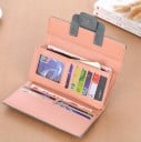 Dámska dlhá peňaženka z umelej kože s klopou a zapínaním na gombík Okienko na preukaz Přihrádky na karty a bankovky 19 x 2 x 9,5 cm 10