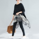 Dámska dlhá voľná blúza s dlhým rukávom Čierny horný diel a priesvitná spodná časť s abstraktným vzorom Asymetrický cípatý lem Polyester 2