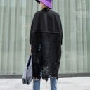 Dámská dlouhá košile se stojáčkem a dlouhým rukávem Krajková záda s květinovým vzorem Kapsy s klopami Nesouměrný lem Bavlna a polyester 6