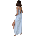Dámská dlouhá noční košile s výstřihem do V Elegantní volná košilka se spodničkou a rozparkem Polyester Nylon Rayon Různé barvy 9