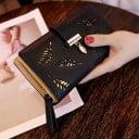 Dámská dlouhá peněženka s vyřezávaným vzorem lístků Zapínání páskem se zlatavou sponou Přívěsek ve tvaru lístku PU kůže 18,6 x 9,5 x 3,5 cm 2