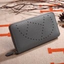 Dámská dlouhá peněženka z pravé kůže na zip kolem dokola Zrnitý povrch s dekorativní perforací Plochý tvar do kabelky 20 x 10,5 x 2,5 cm 7