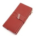 Dámská dlouhá peněženka z pravé kůže se zrnitým povrchem Pásek s kovovou sponou Zip podél okraje Kontrastní prošití 19,5 x 10 x 1,3 cm 2