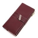 Dámská dlouhá peněženka z pravé kůže se zrnitým povrchem Pásek s kovovou sponou Zip podél okraje Kontrastní prošití 19,5 x 10 x 1,3 cm 6