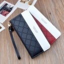 Dámská dlouhá peněženka z PU kůže a polyesteru Bílý pruh Prošívaný kosočtverečný vzor Střapec Poutko na zápěstí Zip 19,5 x 9,5 x 2,5 cm 8