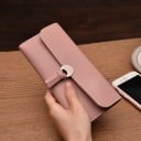 Dámská dlouhá peněženka z umělé kůže s klopou Kulaté kovové zapínání Okénko na doklad Přihrádky na karty Kapsa na zip 19 x 9 x 2 cm 3