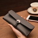 Dámská dlouhá peněženka z umělé kůže s klopou Kulaté kovové zapínání Okénko na doklad Přihrádky na karty Kapsa na zip 19 x 9 x 2 cm 5