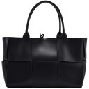 Damska duża torba shopper z sztucznej skóry Pleciony wzór z szerokich pasków Dwa długie uchwyty Ozdobna kokarda Prostorna 49 x 26 x 14 cm 8