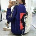 Dámská dvoubarevná bomber bunda s velkým potiskem na zádech Dekorativní stuhy s nápisy Zapínání na zip Na jaro a podzim Polyester a bavlna 10