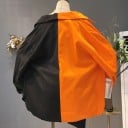Dámská dvoubarevná oversize bunda s košilovým límcem Zapínání na knoflíky Náprsní kapsy s klopou Výrazná nášivka s nápisem 6