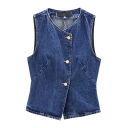Dámská džínová vesta bez rukávů s knoflíky bavlna polyester modrá pro každodenní nošení a vrstvení do města 1