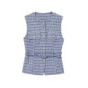 Dámská elegantní jednobarevná vesta s páskem a kapsičkami na prsou Výstřih do O Zapínání na knoflíky Stylová polyesterová vesta Různé barvy 11