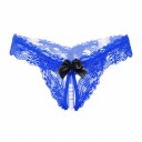 Dámská erotická tanga z jemné krajky s průstřihem a řadou bílých korálků Kontrastní mašlička Nylon a spandex Pas 56 až 80 cm 2