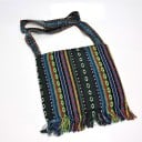 Dámska etno kabelka cez rameno z tkaných pruhovaných látok Farebné strapce Dlhý popruh Plátno a polyester Rozmery 25 x 28 cm Boho štýl 8