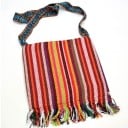 Dámská etno kabelka přes rameno z tkané pruhované látky Barevné třásně Dlouhý popruh Plátno a polyester Rozměry 25 x 28 cm Boho styl 9