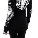 Dámska gotická mikina s kapucňou na zips Čierna s bielym okultným potlačom Lebka s rohmi a pentagramami Predné vrecká Polyester a bavlna 5