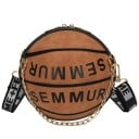 Dámska guľatá kabelka 20 x 19 cm V tvare basketbalovej lopty So širokým popruhom cez rameno a ozdobným reťazcom Výrazný nápis 3