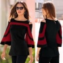 Dámská halenka s rozšířenými tříčtvrtečními rukávy Průstřihy na ramenou Kontrastní barevné pruhy Kulatý výstřih Delší střih Polyester 5