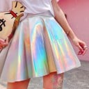 Dámská holografická minisukně s duhovým leskem Rozšířený střih se sklady Lesklý metalický povrch Polyester bavlna a akryl 1