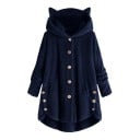 Dámská huňatá plyšová mikina s kapucí a kočičími oušky Delší střih na knoflíky s kapsami Zaoblený lem s knoflíky na bocích 6
