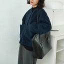 Dámska jarná a jesenná bunda na gombíky Tmavo modrá Kulatý výstrih bez límca Dve veľké vrecká Voľný strih Bavlna a polyester 3