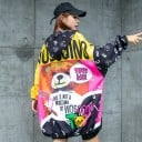 Dámska jarná bunda oversize s kapucňou Pestrobarevný potisk s medvedíkom a nápismi Zapínanie na zips Pružné manžety a lem Polyester a bavlna 3