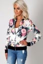 Dámská jarní a podzimní bomber bunda s květinovým potiskem Zapínání na zip Límec stojáček Přiléhavý střih Polyester a spandex 5