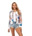 Dámská jarní bunda bomber s komiksovým potiskem v pop art stylu Bílá s barevnými motivy Dlouhý rukáv Kratší střih Zapínání na zip Polyester 4