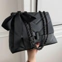 Dámska kabelka cez rameno s klopou Prešívaný vzor do V Reťazový popruh prepletený páskom Ozdobná mašľa Umelá koža 31,5 x 22 x 8,5 cm 4