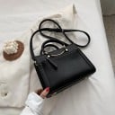 Dámská kabelka do ruky i přes rameno z umělé kůže Kulatá ucha se zlatým kovovým obloukem Přední kapsa na zip 23,5 x 17 x 10 cm 1