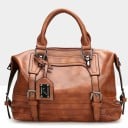 Dámská kabelka do ruky s ozdobnými přezkami a přívěskem Vintage vzhled Zapínání na zip Dvě ucha Umělá kůže a polyester 30 x 24 x 12 cm 2
