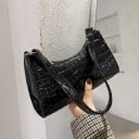 Dámská kabelka pod paži 24,5 x 15 x 7 cm Lesklý ražený plazí vzor Krátké ucho přes rameno Zapínání na zip Protáhlý tvar v retro stylu 2