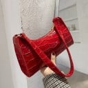 Dámská kabelka pod paži 24,5 x 15 x 7 cm Lesklý ražený plazí vzor Krátké ucho přes rameno Zapínání na zip Protáhlý tvar v retro stylu 10